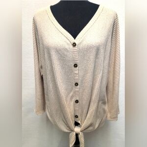 Sale EST 1948 Women's XL V-neck Waffle Knit 3/4 Sleeve Button Front Top